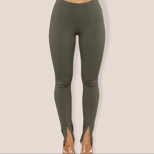 Olive Green Slit Hem Pants (Fashionova)